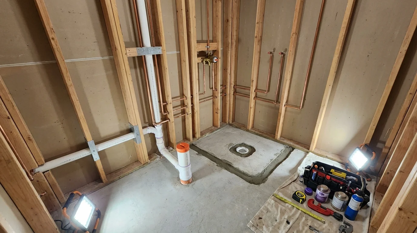 Bathroom rough-in plumbing during remodel by Johns Plumbing LLC in Blakely