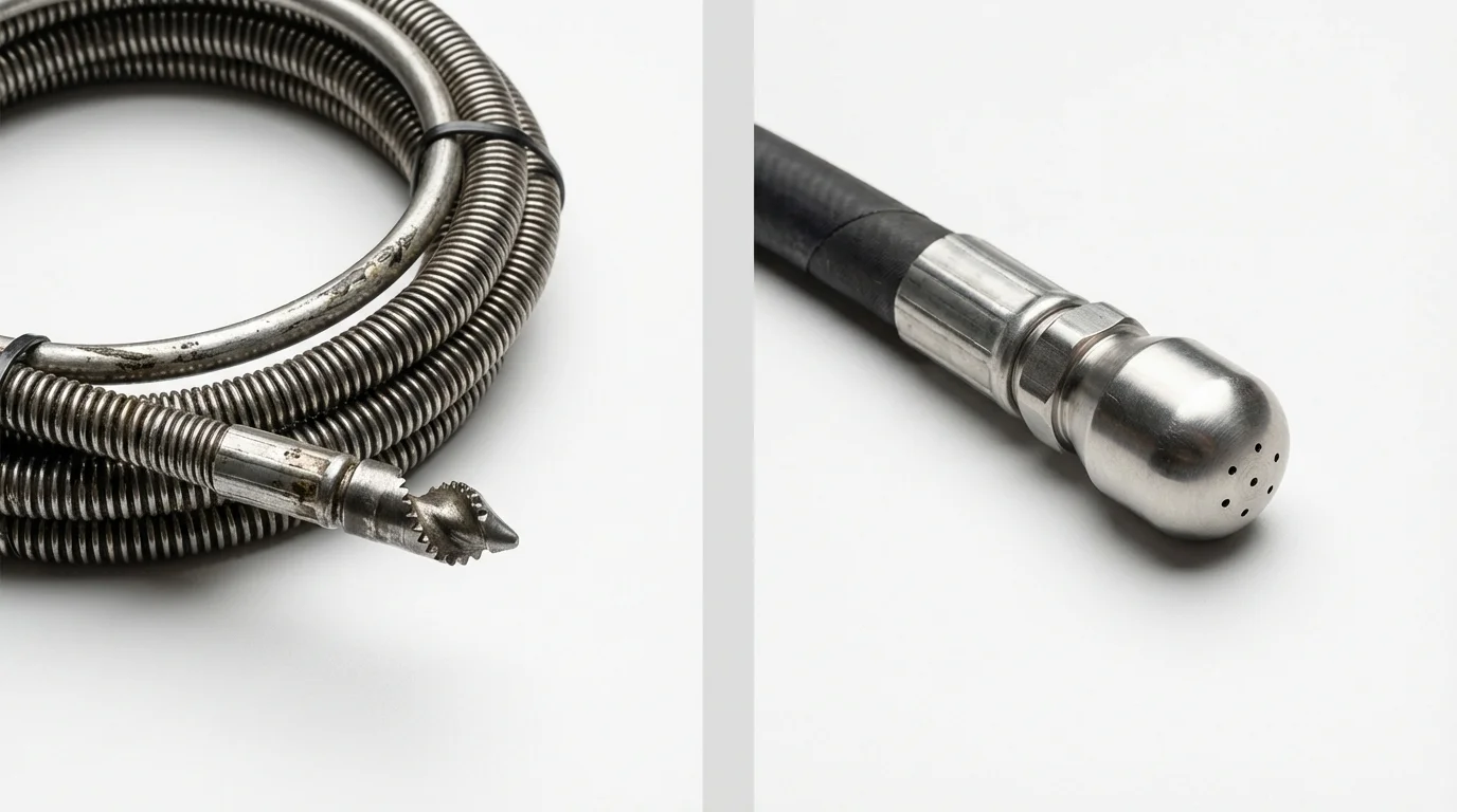 Drain snake cable and hydro jetting nozzle used for drain cleaning in Blakely, GA